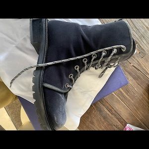 Gorgeous New Stuart Weitzman velvet combat Boots in box.